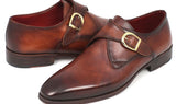 Paul Parkman Men's Hand-Painted Leather Monkstraps in Brown & Camel