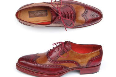 Paul Parkman Men's Leather Wingtip Brogues in Camel & Bordeaux