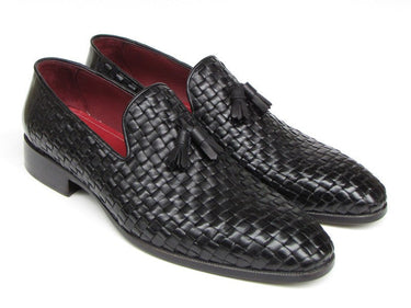 Paul Parkman Men's Leather Woven Tassel Loafers in Black