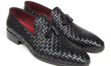 Paul Parkman Men's Leather Woven Tassel Loafers in Black