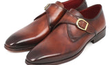 Paul Parkman Men's Hand-Painted Leather Monkstraps in Brown & Camel