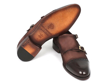 Paul Parkman Men's Suede Double Monkstraps in Brown & Beige