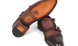 Paul Parkman Men's Suede Double Monkstraps in Brown & Beige