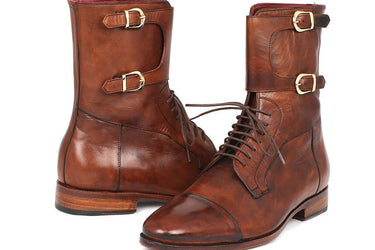 Paul Parkman Men's Hand-Painted Leather High Boots in Brown