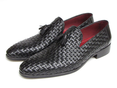Paul Parkman Men's Leather Woven Tassel Loafers in Black