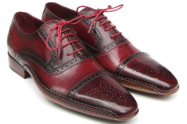 Paul Parkman Men's Side Handsewn Leather Captoe Oxfords in Red / Bordeaux