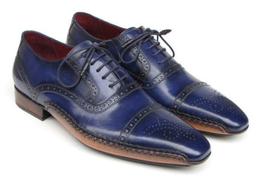 Paul Parkman Men's Captoe Hand-Painted Leather Oxfords in Navy Blue
