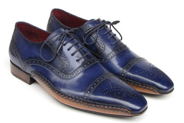 Paul Parkman Men's Captoe Hand-Painted Leather Oxfords in Navy Blue