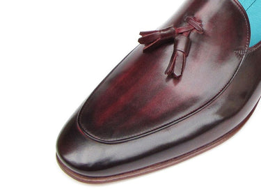 Paul Parkman Men's Hand-Painted Leather Tassel Loafers in Black & Purple