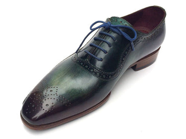 Paul Parkman Men's Hand-Painted Medallion Toe Leather Oxfords in Green & Purple