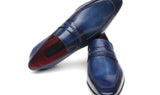 Paul Parkman Men's Hand-Painted Leather Loafers in Navy