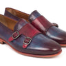 Paul Parkman Men's Leather Double Monkstraps in Bordeaux & Navy