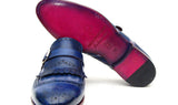 Paul Parkman Men's Leather Kiltie Monkstraps in Dual Tone Blue