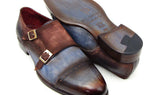 Paul Parkman Men's Suede Double Monkstraps in Antique Blue & Brown