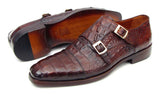 Paul Parkman Men's Croco-Embossed Leather Double Monkstraps in Brown & Bordeaux