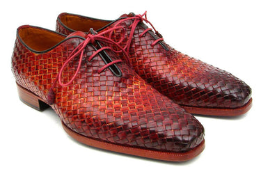 Paul Parkman Men's Woven Leather Oxfords in Bordeaux & Tobacco