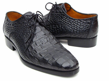 Paul Parkman Men's Croco-Embossed Leather Derby Shoes in Black