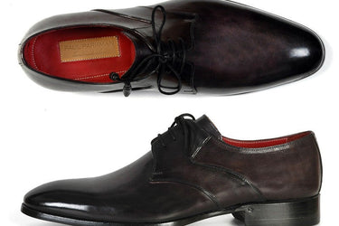Paul Parkman Men's Hand-Painted Leather Derby Shoes in Anthracite Black