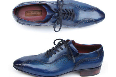 Paul Parkman Men's Hand-Painted, Handmade Lace-Up Casual Shoes in Blue
