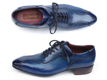 Paul Parkman Men's Hand-Painted, Handmade Lace-Up Casual Shoes in Blue