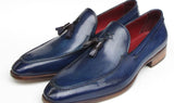 Paul Parkman Men's Hand-Painted Leather Tassel Loafers in Blue