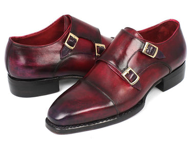 Paul Parkman Men's Hand-Welted Captoe Monkstraps in Purple & Burgundy