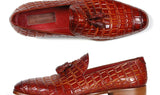 Paul Parkman Men's Croco-Embossed Calfskin Tassel Loafers in Reddish Camel