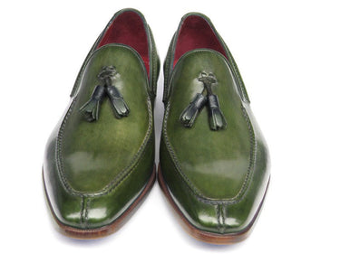 Paul Parkman Men's Hand-Painted Leather Tassel Loafers in Green