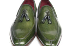 Paul Parkman Men's Hand-Painted Leather Tassel Loafers in Green