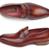 Paul Parkman Men's Hand-Painted Leather Penny Loafers in Tobacco & Bordeaux