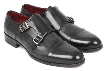 Paul Parkman Men's Leather Double Monkstraps in Gray & Black