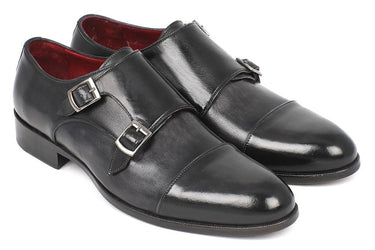 Paul Parkman Men's Leather Double Monkstraps in Gray & Black