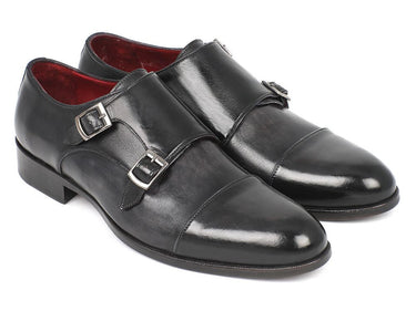 Paul Parkman Men's Leather Double Monkstraps in Gray & Black