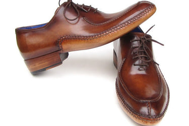 Paul Parkman Men's Side Handsewn Leather Split-toe Oxfords in Brown