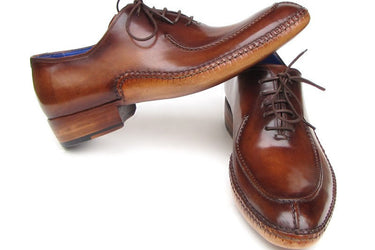 Paul Parkman Men's Side Handsewn Leather Split-toe Oxfords in Brown