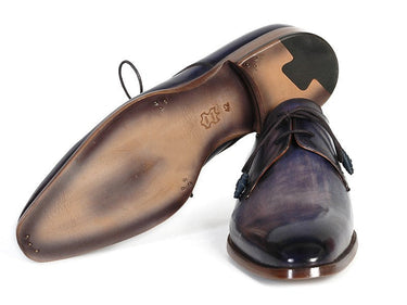 Paul Parkman Men's Hand-Painted Leather Derby Shoes in Blue & Navy