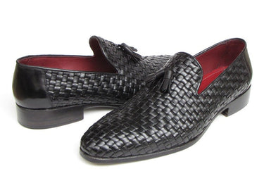 Paul Parkman Men's Leather Woven Tassel Loafers in Black