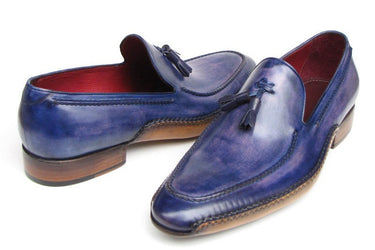 Paul Parkman Men's Hand-Painted Side Sewn Tassel Loafers in Blue & Purple