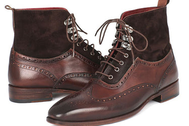 Paul Parkman Men's Suede & Leather Wingtip Boots in Brown