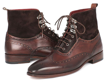 Paul Parkman Men's Suede & Leather Wingtip Boots in Brown