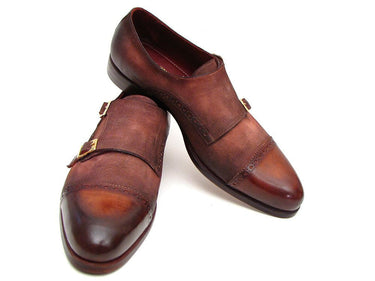 Paul Parkman Men's Suede Double Monkstraps in Antique Brown