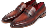 Paul Parkman Men's Hand-Painted Leather Penny Loafers in Bordeaux and Brown