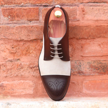 DapperFam Vero in Dark Brown / Ivory Men's Italian Leather & Italian Suede Derby in Dark Brown / Ivory