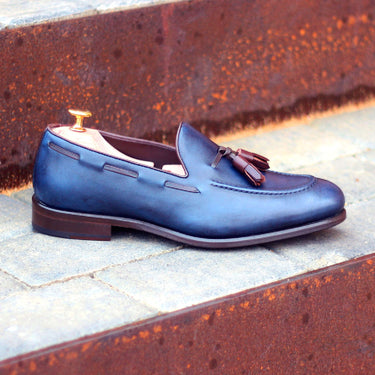 DapperFam Luciano in Navy / Dark Brown Men's Italian Leather Loafer in Navy / Dark Brown