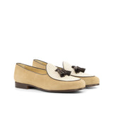 DapperFam Marcello in Ivory / Camel / Dark Brown Men's Suede & Italian Leather Belgian Slipper