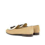 DapperFam Marcello in Ivory / Camel / Dark Brown Men's Suede & Italian Leather Belgian Slipper