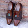 DapperFam Rafael in Brown / Med Brown Men's Flannel & Italian Leather Oxford in Brown / Med Brown