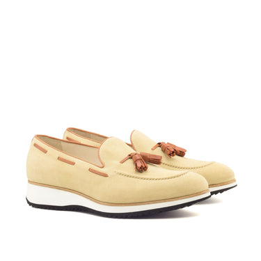 DapperFam Luciano in Sand / Cognac Men's Lux Suede & Italian Leather Loafer in Sand / Cognac