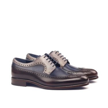 DapperFam Zephyr in Grey / Dark Brown / Navy Men's Italian Leather Longwing Blucher in Grey / Dark Brown / Navy