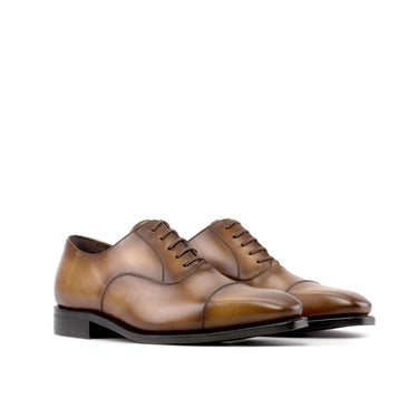 DapperFam Rafael in Med Brown Men's Hand-Painted Italian Leather Oxford in Med Brown #color_ Med Brown